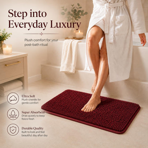 RUN HELIX Christmas Rugs Bathroom Rugs Sets 3 Piece Extra Soft Chenille Bathroom Mats Non Slip Bath Mat Set Bath Rugs Soft Absorbent Non Slip Washable Bath Mats with Toilet Mats Bath Decoration