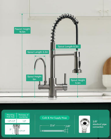 GIMILI 3 in 1 Kitchen Faucet with Pull Down Sprayer Black Stainless