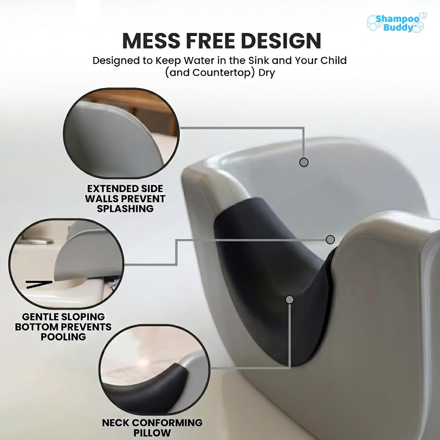 Shampoo Buddy Portable Hair Wash Basin for Kids, Toddlers & Teens, Grey