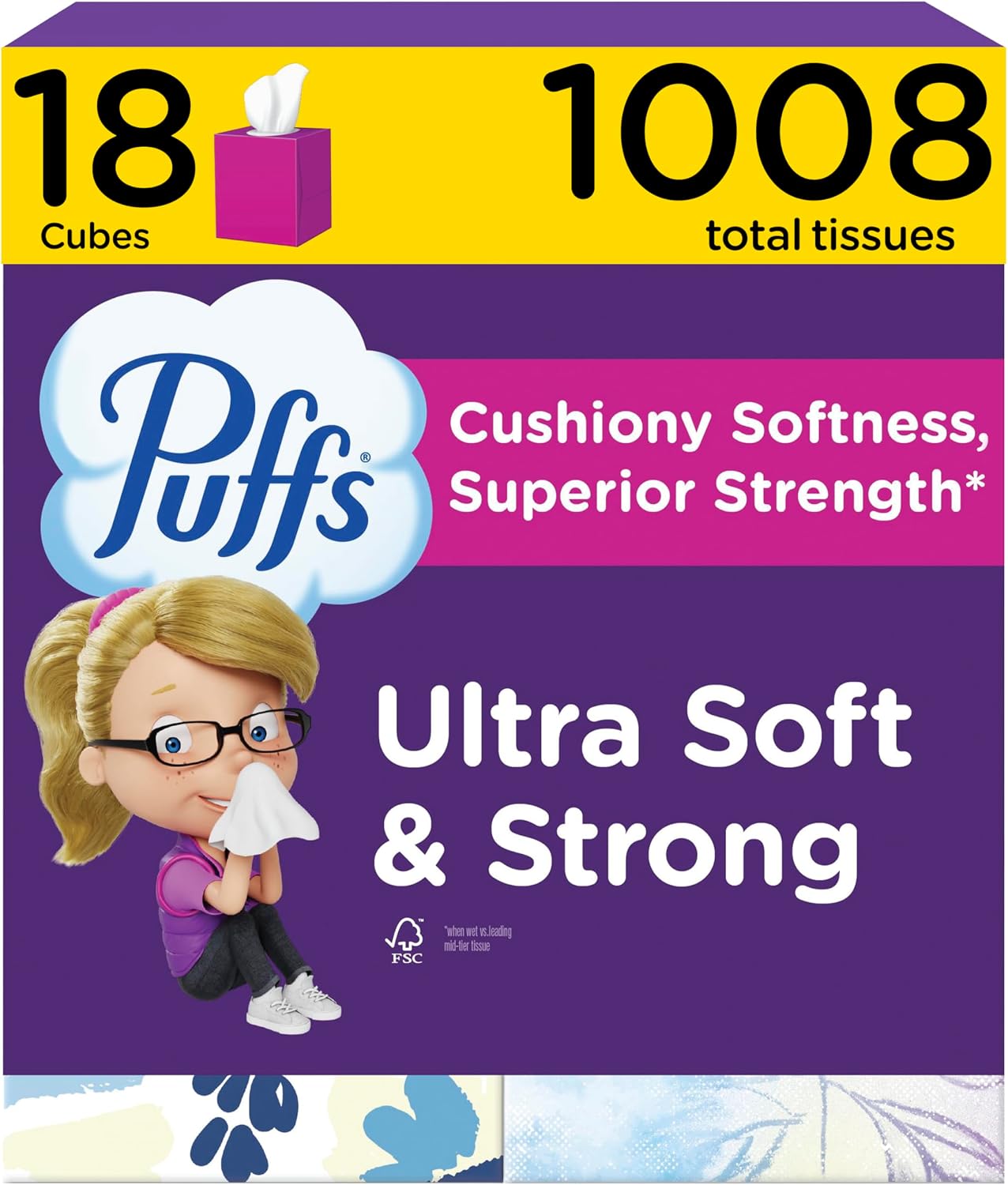 Puffs Facial Tissue Ultra Soft Non-Lotion, 18 Cube Boxes, 56 Facial Tissues per Box, Allergies and Colds (Packaging May Vary)