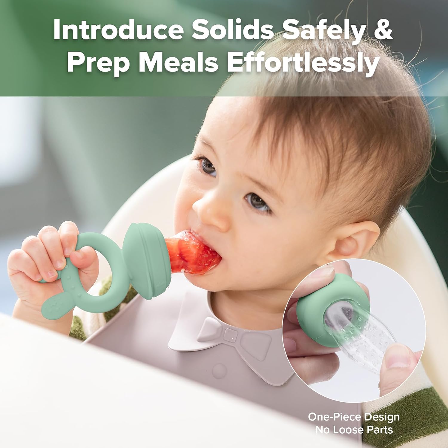 Haakaa Baby Fruit Food Feeder & Mini Freezer Nibble Tray Combo, Breastmilk Popsicle Molds for Cooling Relief, BPA Free Silicone Feeder for Safe Infant Self Feeding, 4 Month+ (Pea Green)