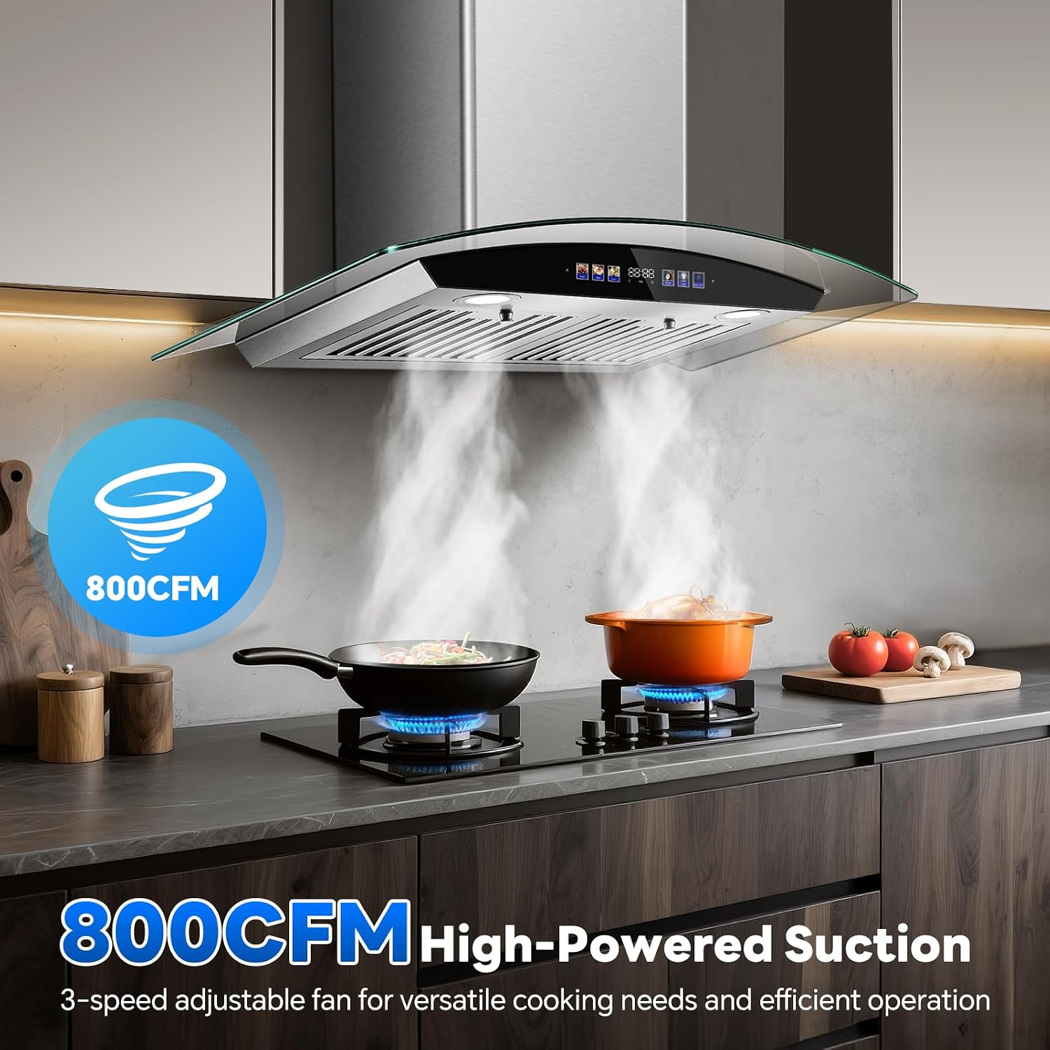 Tieasy 30" Wall Mount Range Hood, 800 CFM, Color Touch & Gesture Sensing