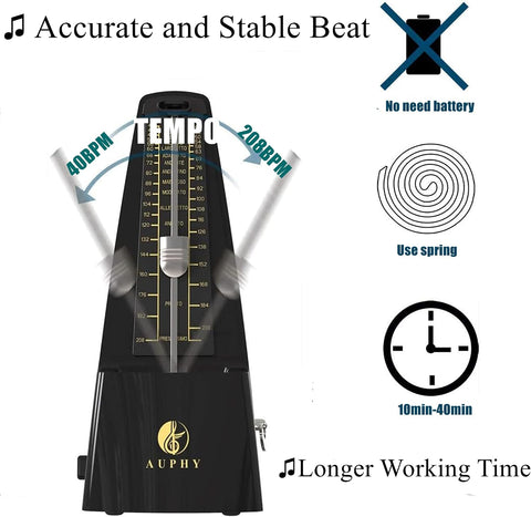 M350 AUPHY Mechanical Metronome with Accent Bell, Classic Shape, Accurate Beat, Multiple Beat Modes, Suitable for Piano Guitar Drums Violin Saxophone etc
