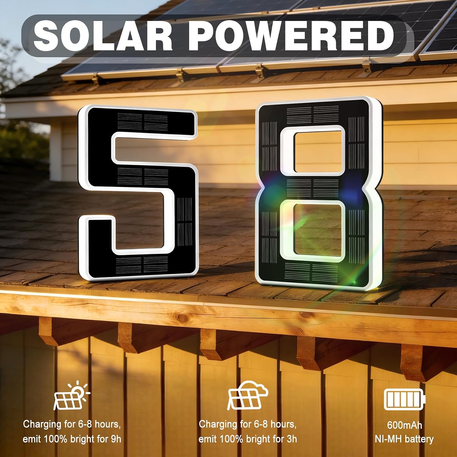 ISUNMEA 6.7 Inch Solar Lighted House Numbers for Outside, LED Backlit Light
