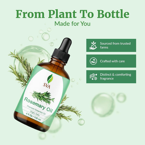 SVA Rosemary Essential Oil, Glass Bottle with Dropper, 4 Fl Oz (118 ml)