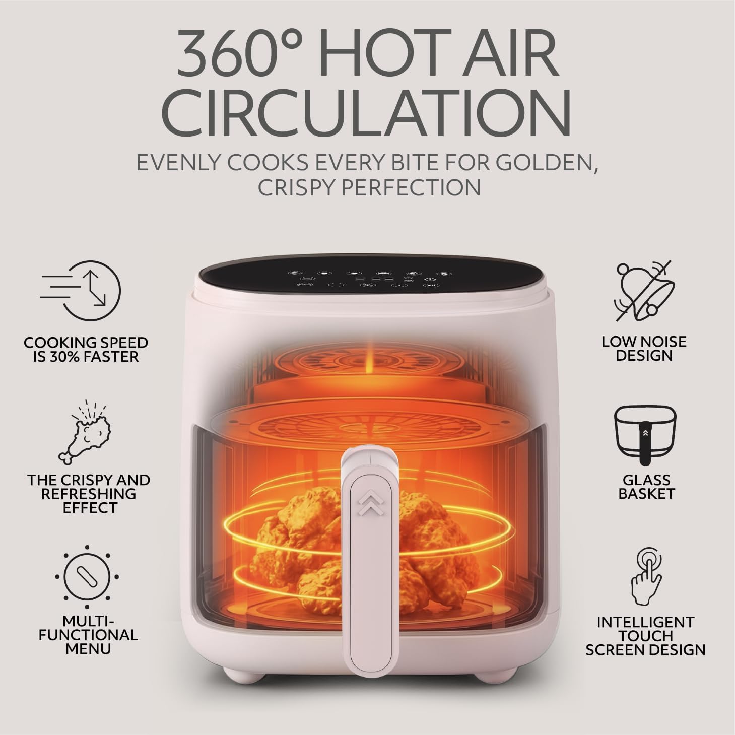 WILLOW Eco Series 6 in 1 Air Fryer with Glass Basket, 5 Quart Non Toxic Air Fryer w Digital Display, 430°F Max Temp, Preheat & Keep Warm Function, Compact + Dishwasher Safe Glass Airfryer - Pink