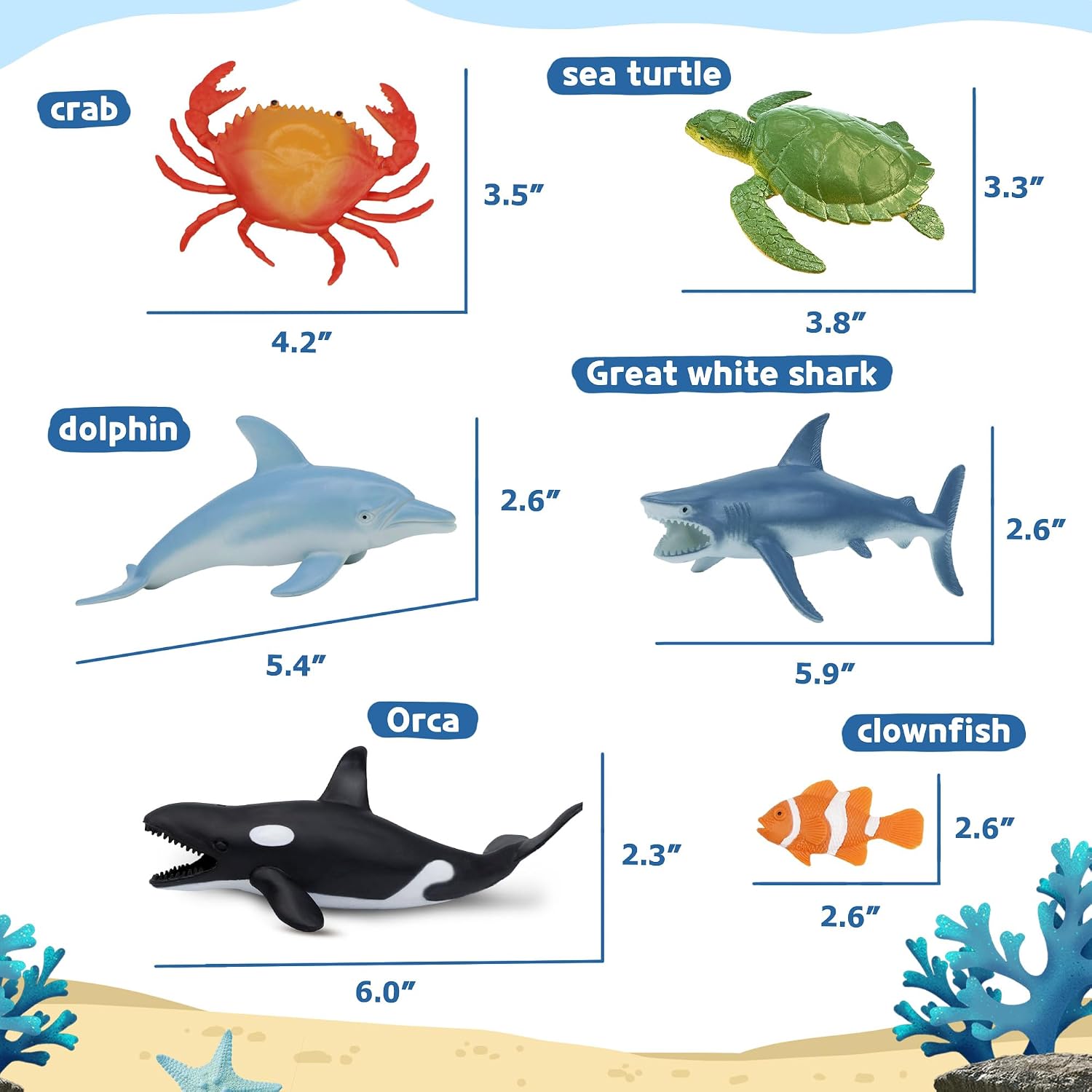 Ocean Sea Life Toy Figures Set for Kids, 12 PCS Realistic Marine Animals with Shark, Dolphin, Sea Turtle, Penguin, Seal, Clownfish, Crab, Ocean Animal Figure Toys for Boys Girls Toddlers