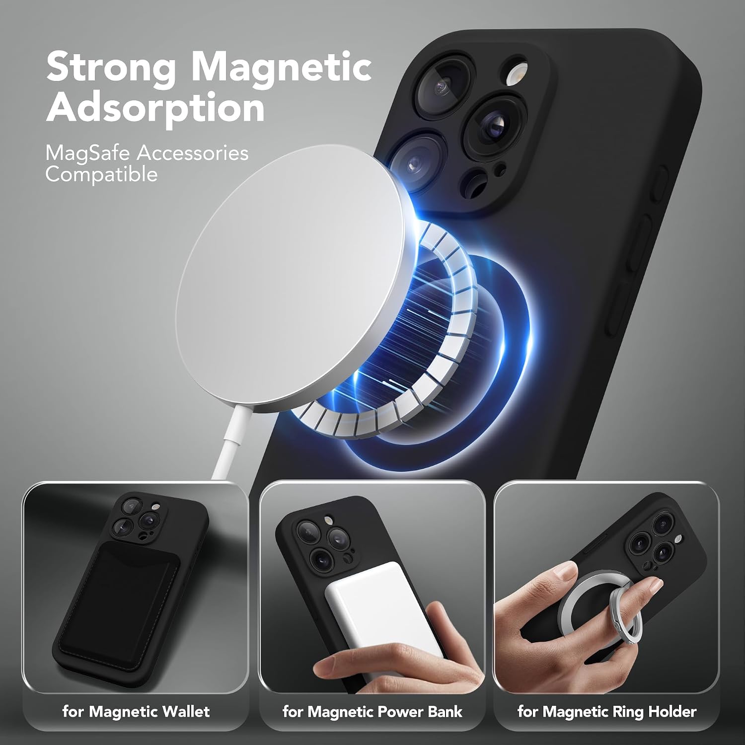 Magnetic for iPhone 15 Pro Max Case Silicone Black