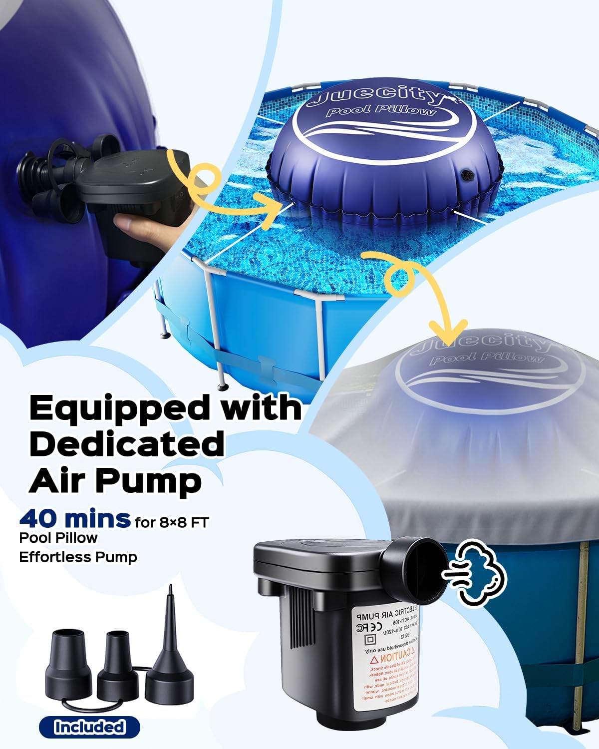 Pool Pillows for Above Ground Pools – Round 12x12FT with Pump & Rope & Patch, Air Pillow & Balloon for Inground Swimming Pool, Winter Cover Pillow, 0.84mm Thick Closing & Winterizing Kit for Pool