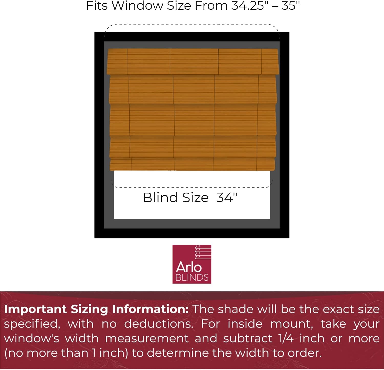 ARLO BLINDS Bamboo Roman Shades w/Valance 34" W x 74" H, Dali Walnut