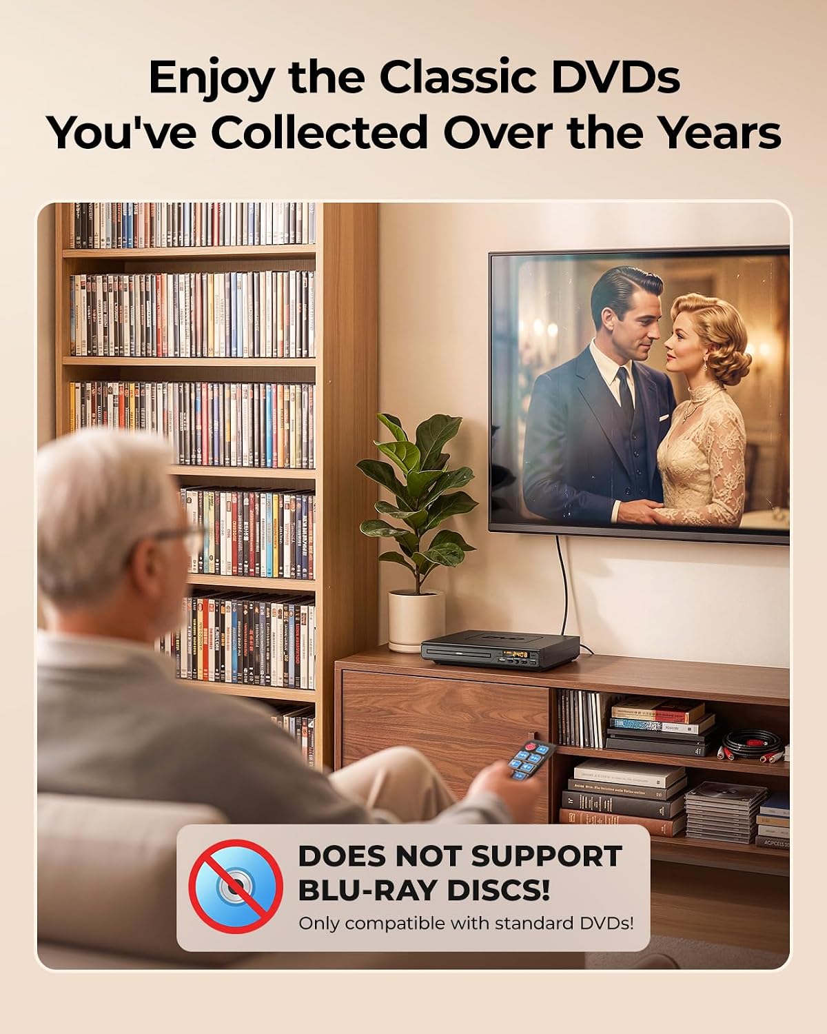 ELECTCOM PRO Region-Free DVD Player for TV, with Large Button Remote