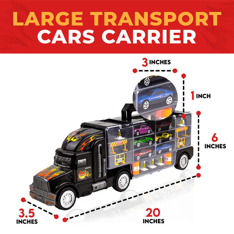 WolVolk Transport Car Carrier Truck Toy for Boys and Girls (includes 6 cars and 28 slots)
