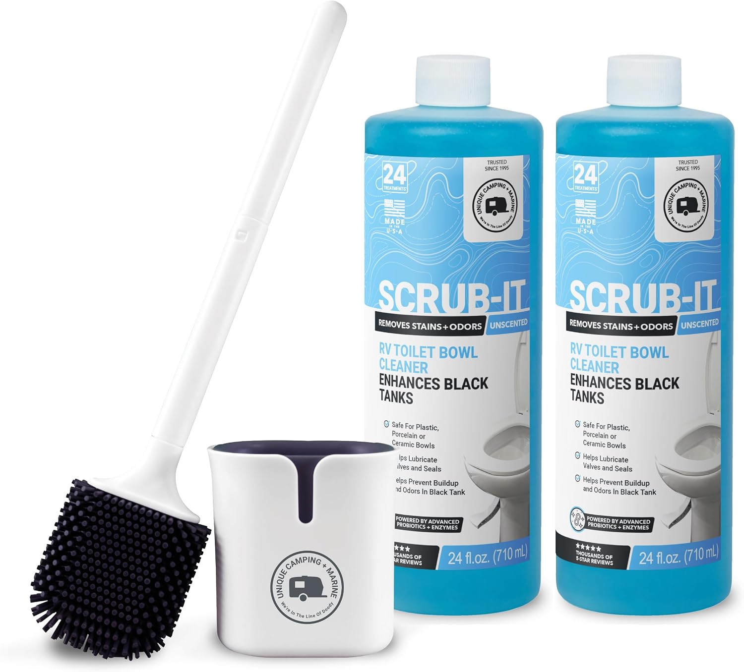 Unique Scrub-It Liquid RV Toilet Cleaner & Brush Bundle, 24 oz 2-Pack