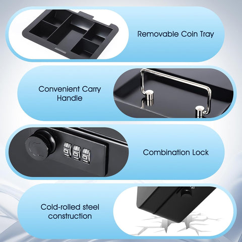 KYODOLED Small Metal Combination Lock Box for Cash and Medication, 7.87"