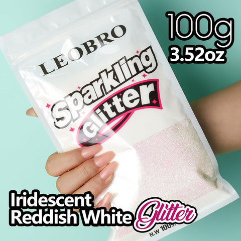 LEOBRO White Glitter, 100g / 3.5 oz Iridescent Fine Glitter for Crafts, Resin, DIY Jewelry Keychains Flowers Party Decorations, Iridescent Reddish White