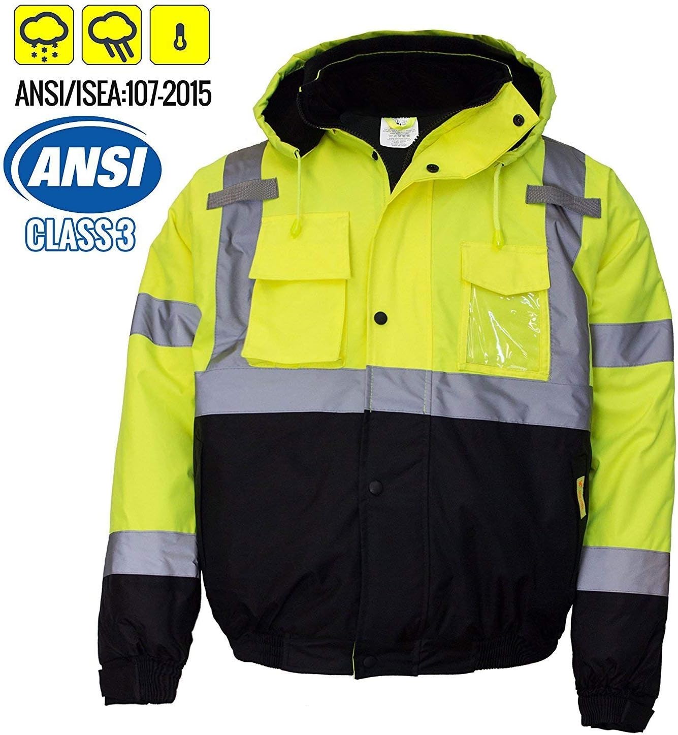 WJ9011/12 Men's ANSI Class 3 High Visibility Bomber Safety Jacket, Waterproof