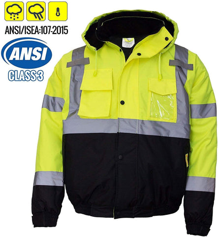 WJ9011/12 Men's ANSI Class 3 High Visibility Bomber Safety Jacket, Waterproof