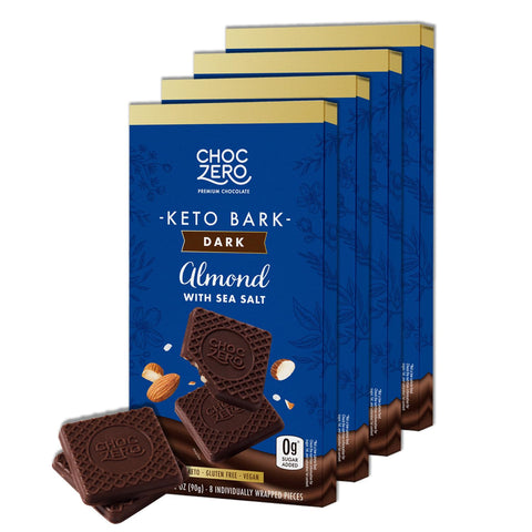 ChocZero Sugar Free Dark Chocolate Almond Bark with Sea Salt, Vegan, 4 Pack