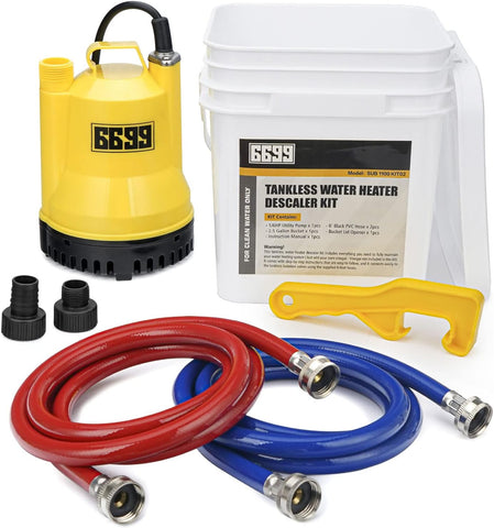 Tankless Water Heater Flushing Kit, 1/6 HP Pump, 2 Hoses, 3 Gal Pail