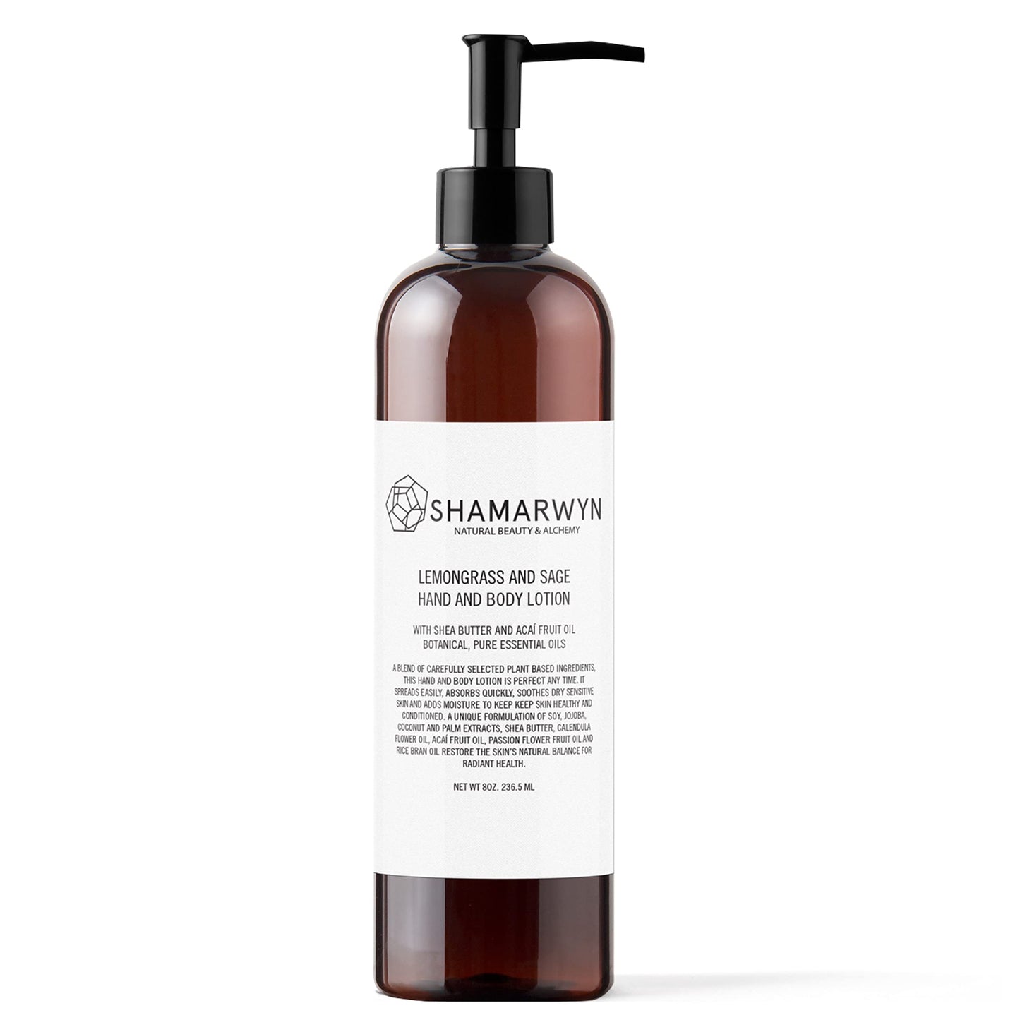 Lemongrass & Sage Hand & Body Lotion for Dry Skin Natural-Organic Shea Butter & Acaí Fruit Oil 8oz