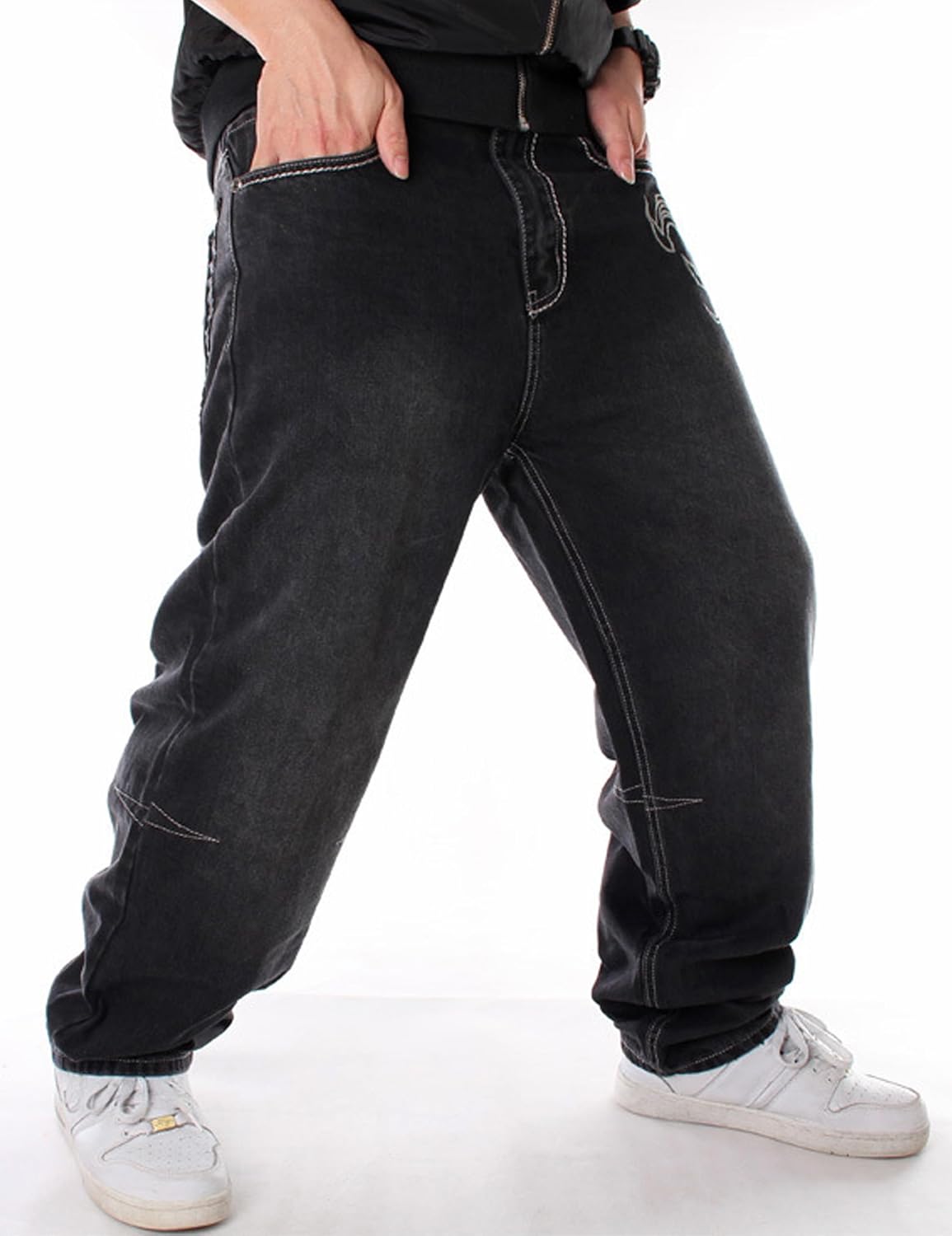 Y2k Skateboard Pants Hip Hop Embroidered Jeans Men Baggy Denim Jeans Vintage Graphic Relaxed Loose Fit Cargo Black Trousers