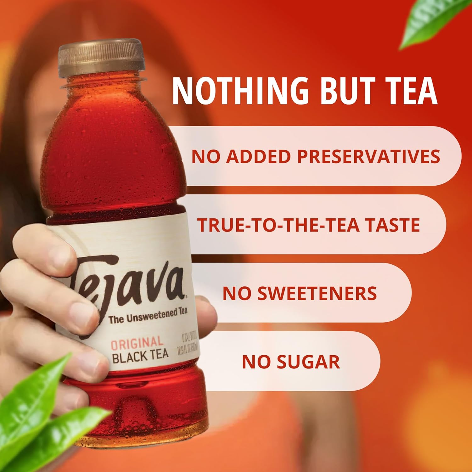 Tejava Original Unsweetened Black Iced Tea, 16.9 fl oz, Pack of 12 | BPA-Free 30% rPET Bottles, Java Black Tea Leaves, No Sugar, No Sweeteners, 33 mg Caffeine Per 8 Oz