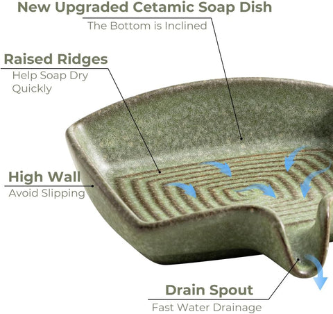 Zoeeker Self Draining Soap Dish, Ceramic Bar Soap Holder with Drainage