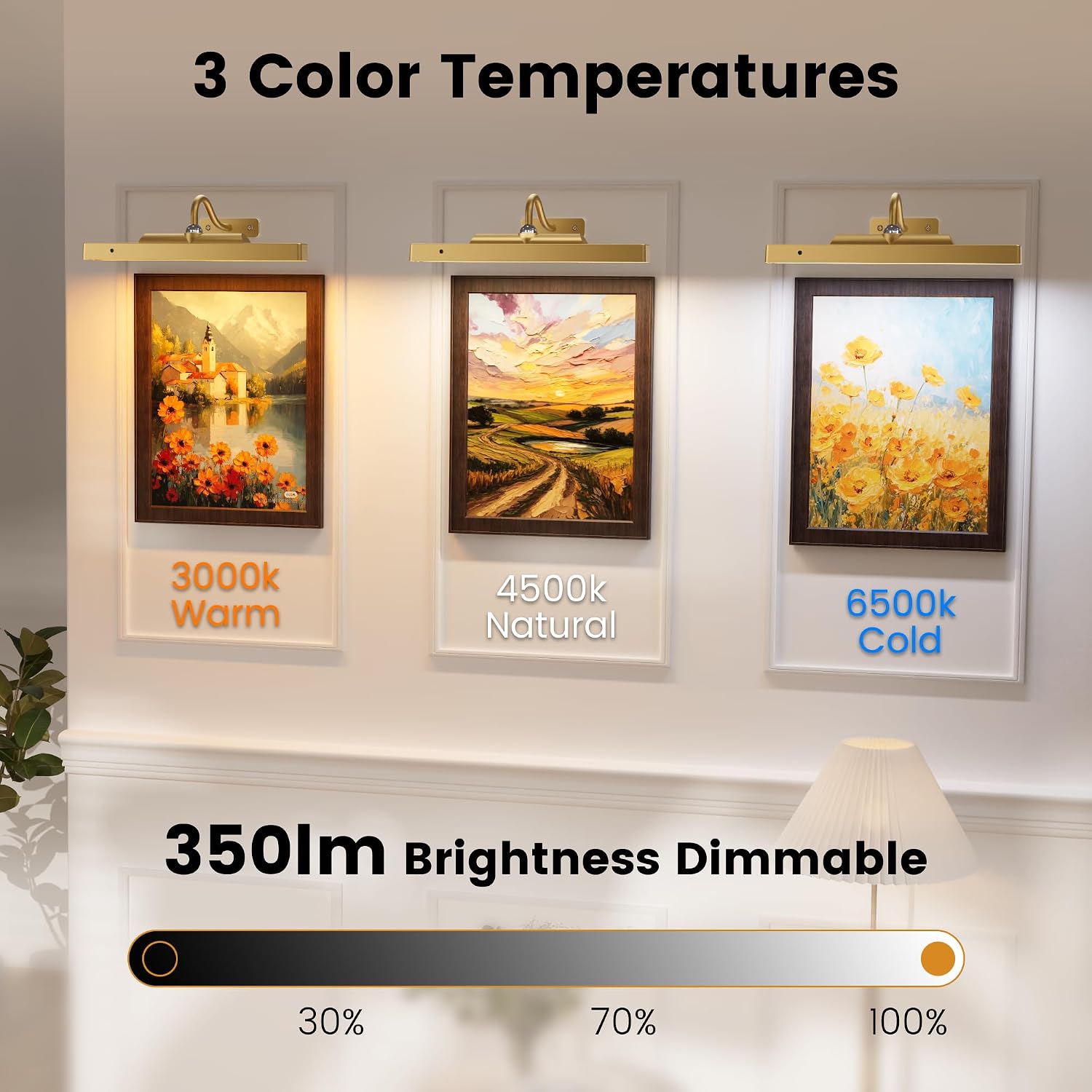 Picture Light Wall Sconce, 4400mAh Rechargeable Wireless Battery Lighting, 12'' Dimmable LED with Remote 3CCT for Wall Art Gallery Display (Antque Gold)