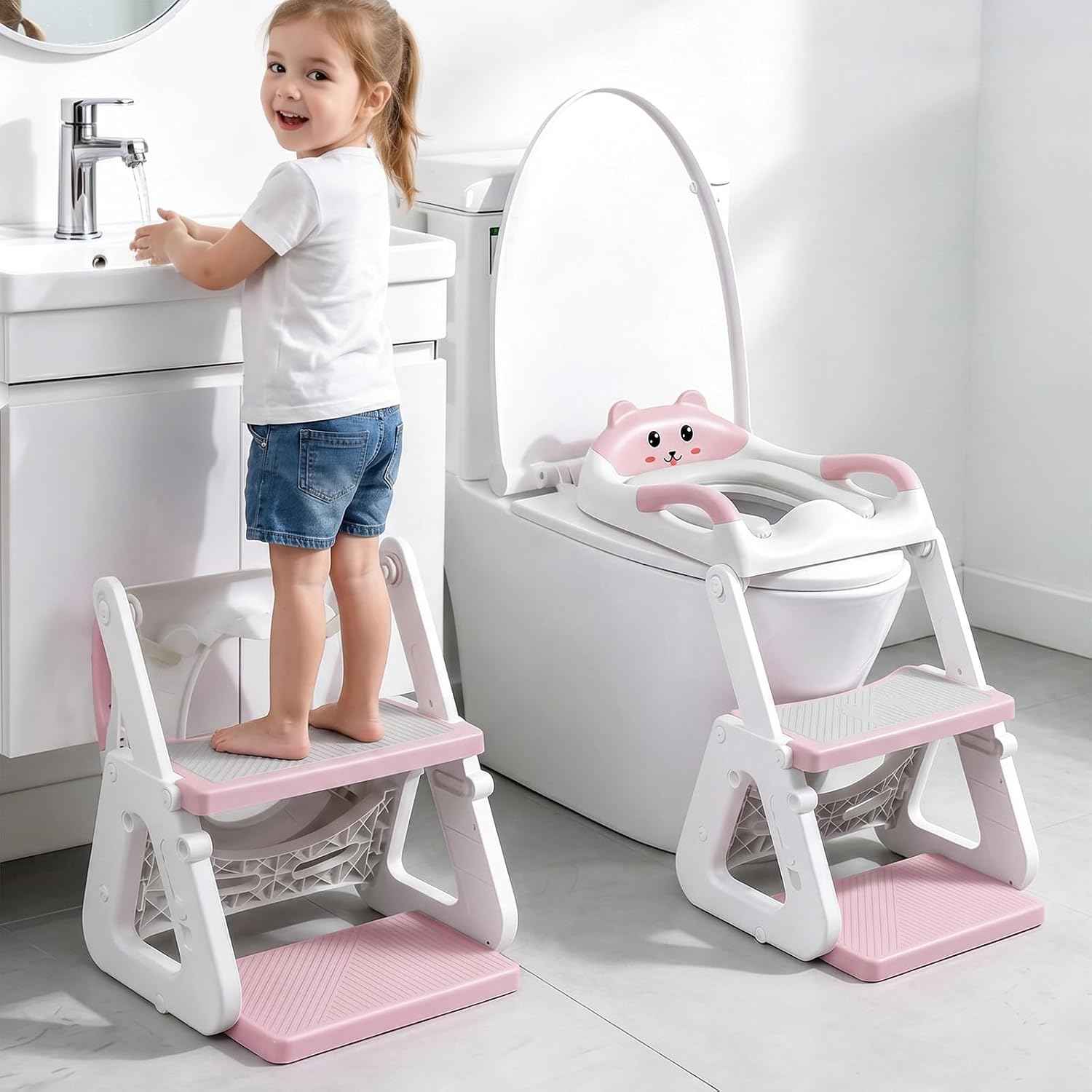 Orzbow Potty Training Seat with Step Stool, Toddler Toilet Seat with Ladder