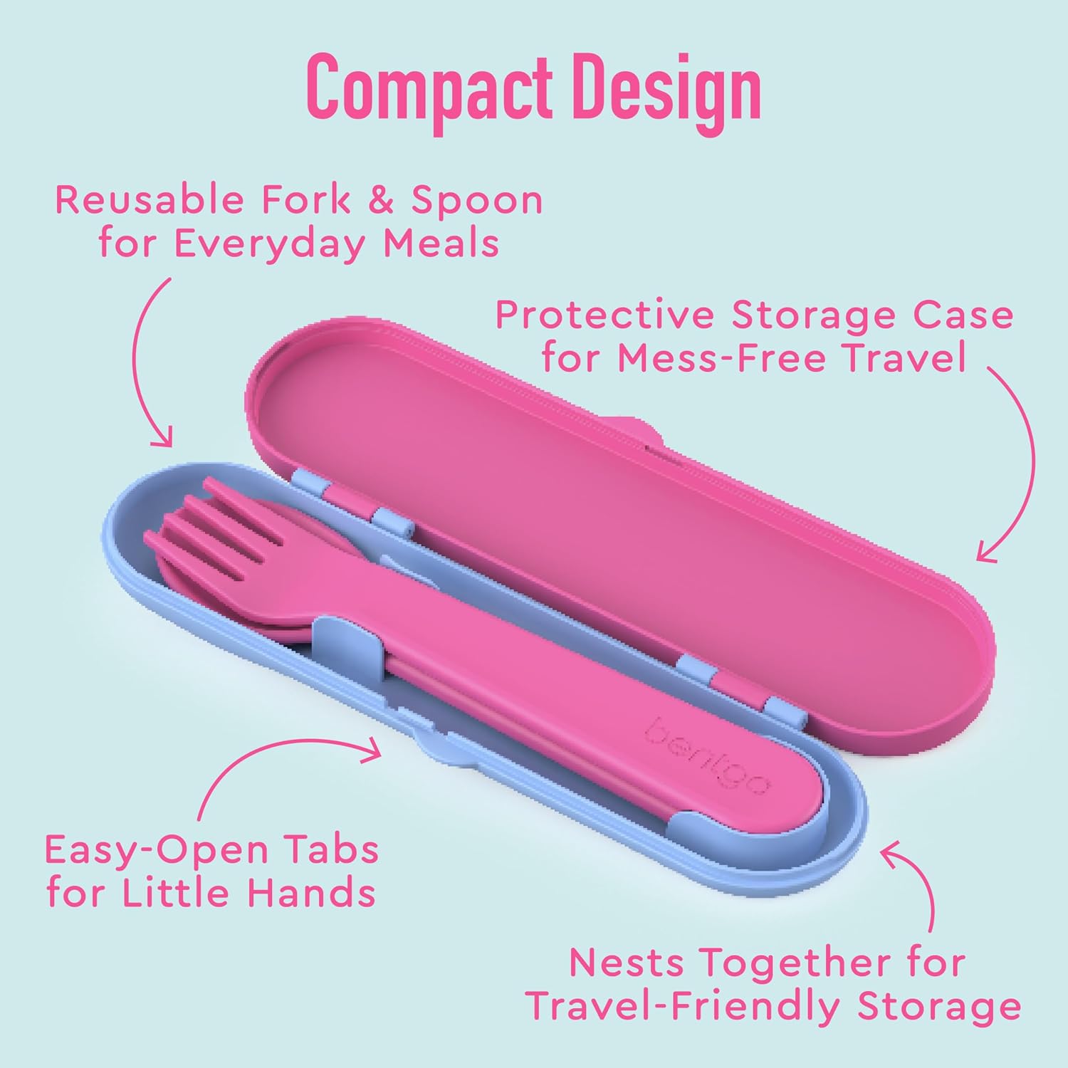 Bentgo Kids Plastic Utensil Set with Fork, Spoon, & Storage Case