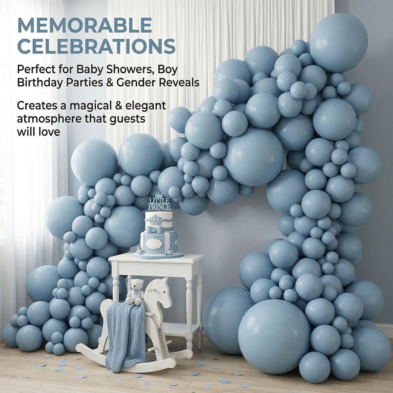 114pcs Dusty Blue Balloons, 18 12 10 5 inch