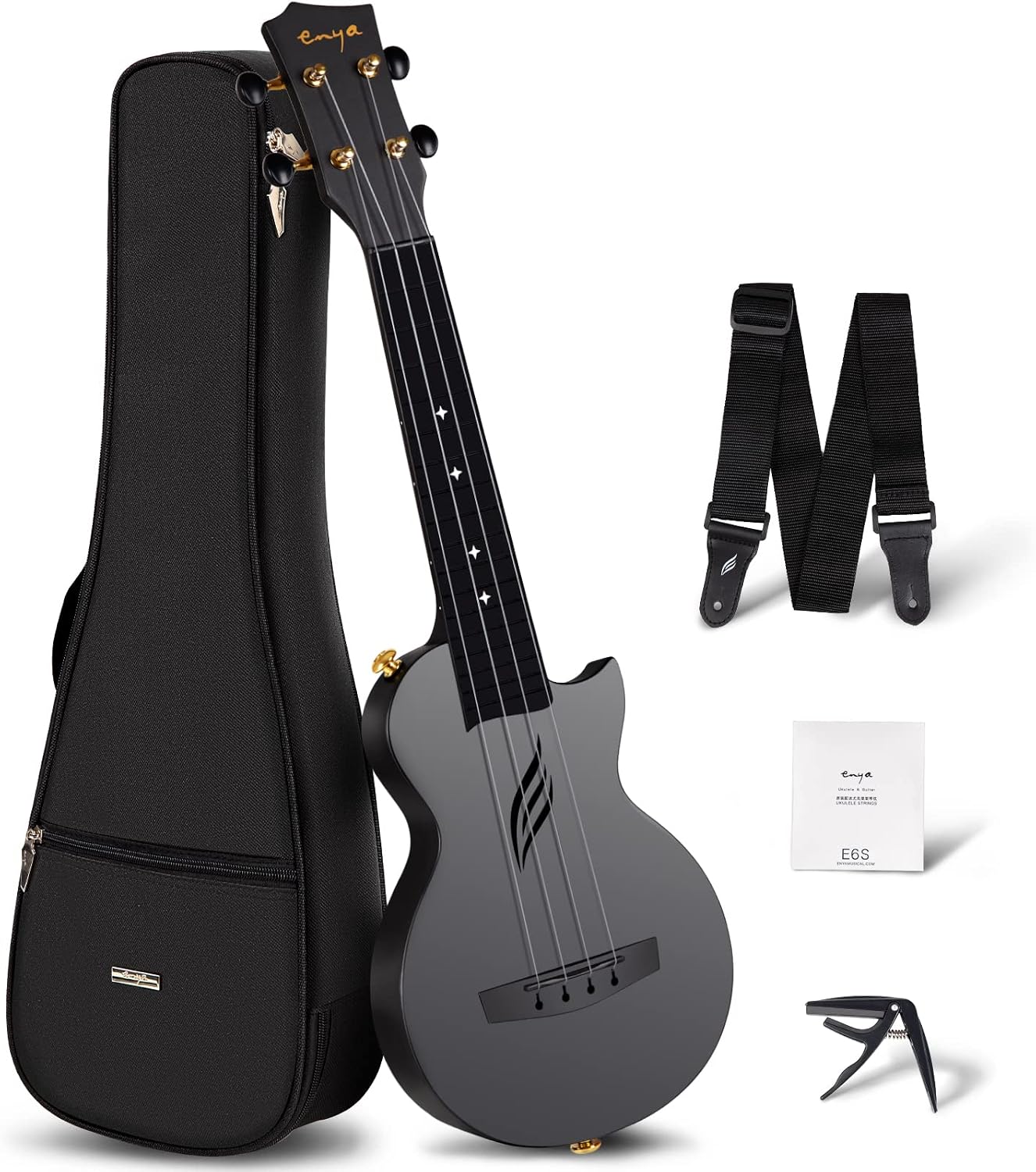 Enya NOVA U MINI 21-Inch Carbon Fiber Soprano Travel Ukulele, Black
