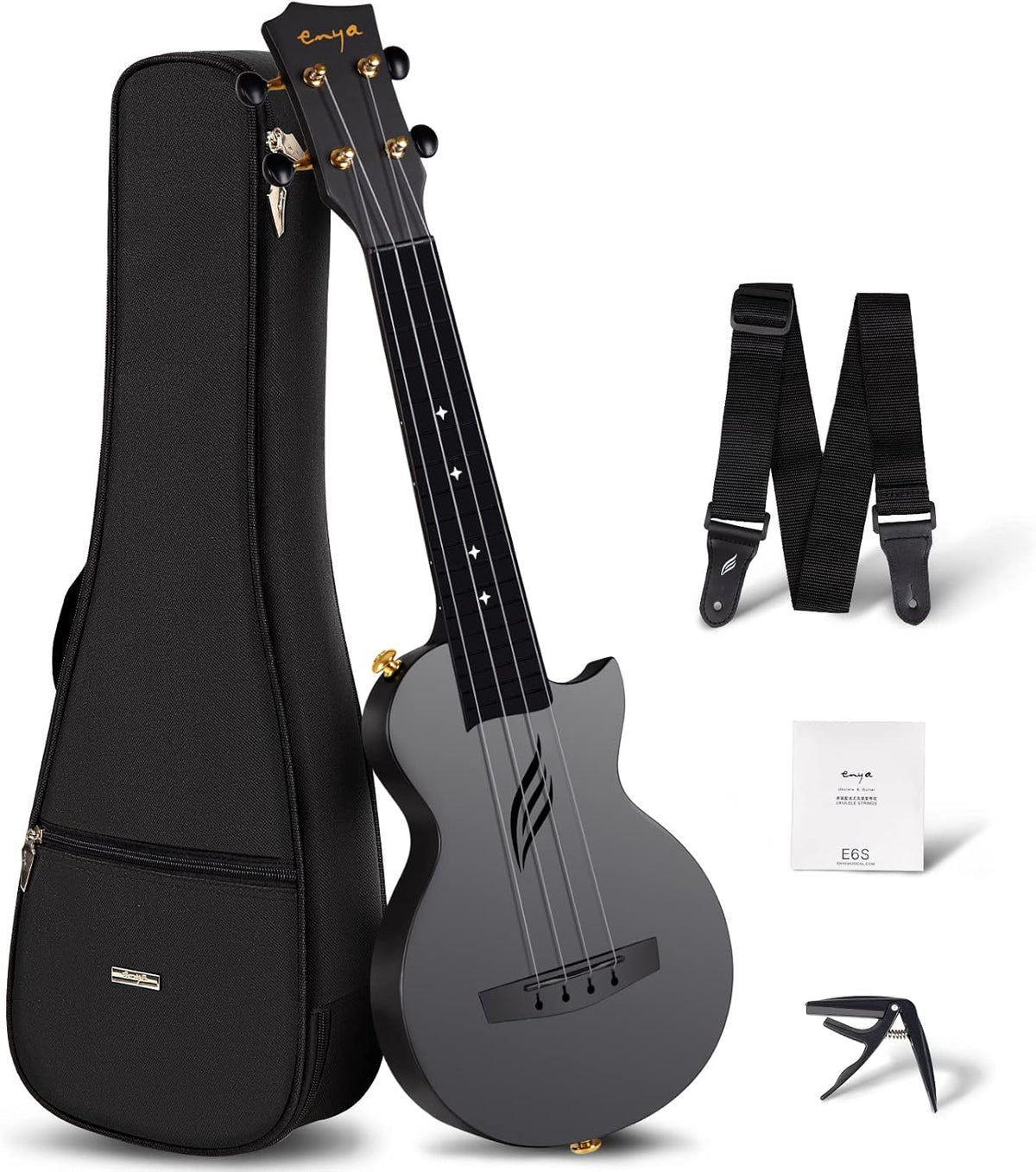 Enya NOVA U MINI 21-Inch Carbon Fiber Soprano Travel Ukulele, Black
