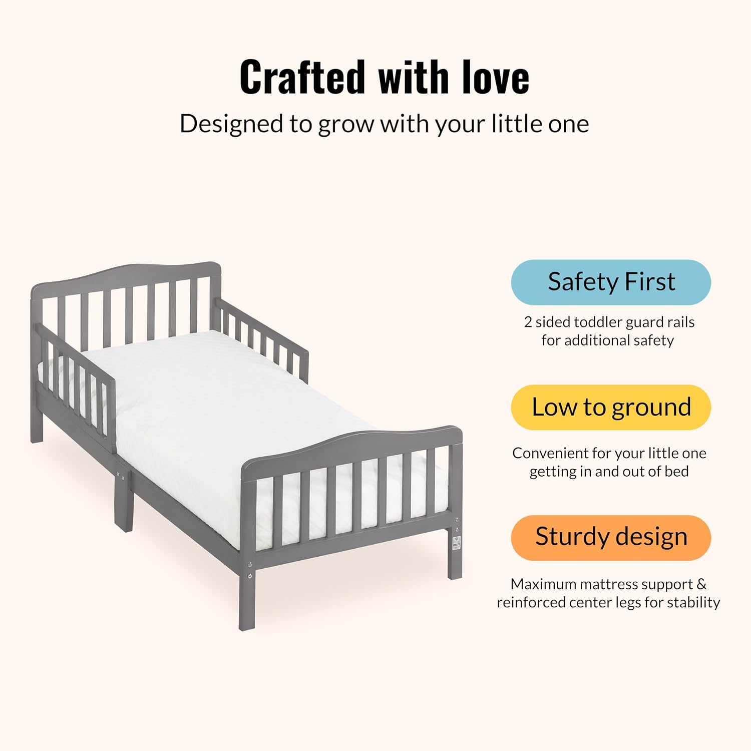 Dream On Me Classic Design Toddler Bed, GREENGUARD Gold, Steel Grey