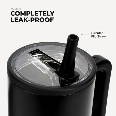 HydroJug Traveler 32oz, Insulated Tumbler with Handle & Straw, Black