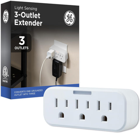 GE Outlet Extender, Guide Light, 3 Outlet Multi Plug Wall Power Splitter