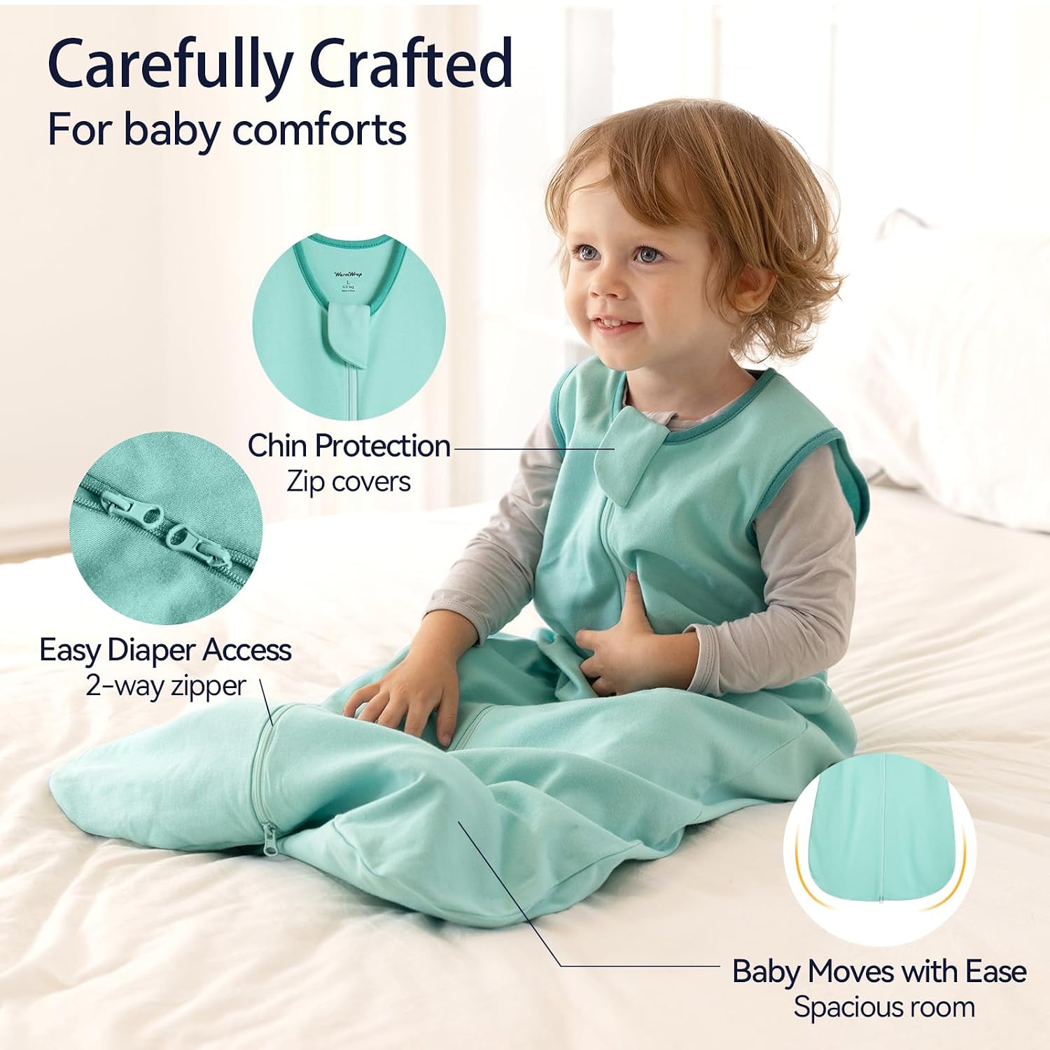 Baby Sleep Sack 6-12 Months 100% Cotton 0.5 Tog 2-Way Zip 3 Pack