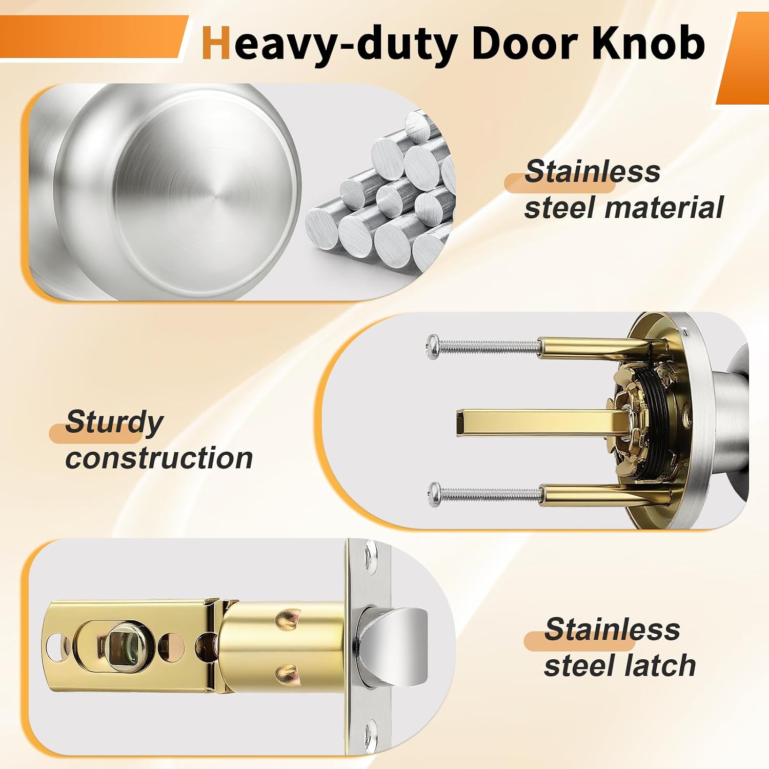 Probrico Interior Closet Door Knob, Brushed Nickel Door Knobs for Interior Doors, Hallway Passage Door Knob with Round Ball Knob, 3 Pack