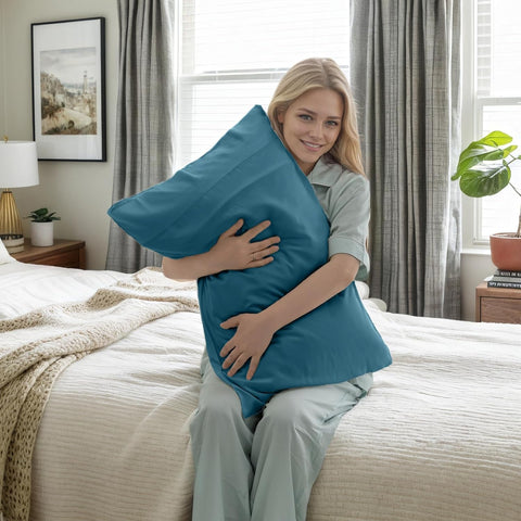 Pillow Cases Standard Size 2 Pack, Bamboo Rayon Cooling Pillowcases with Envelope Closure, Cool Breathable Pillow Case for Hot Sleepers & Night Sweats, 20x26 inches, Blue