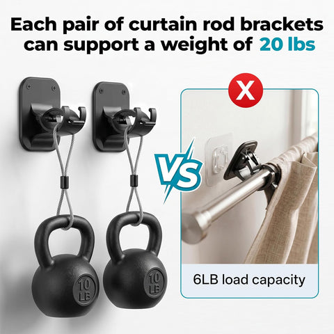 JHCJHC No Drill Curtain Rod Brackets-20LB,4 Pcs Adhesive Curtain Rod Holder