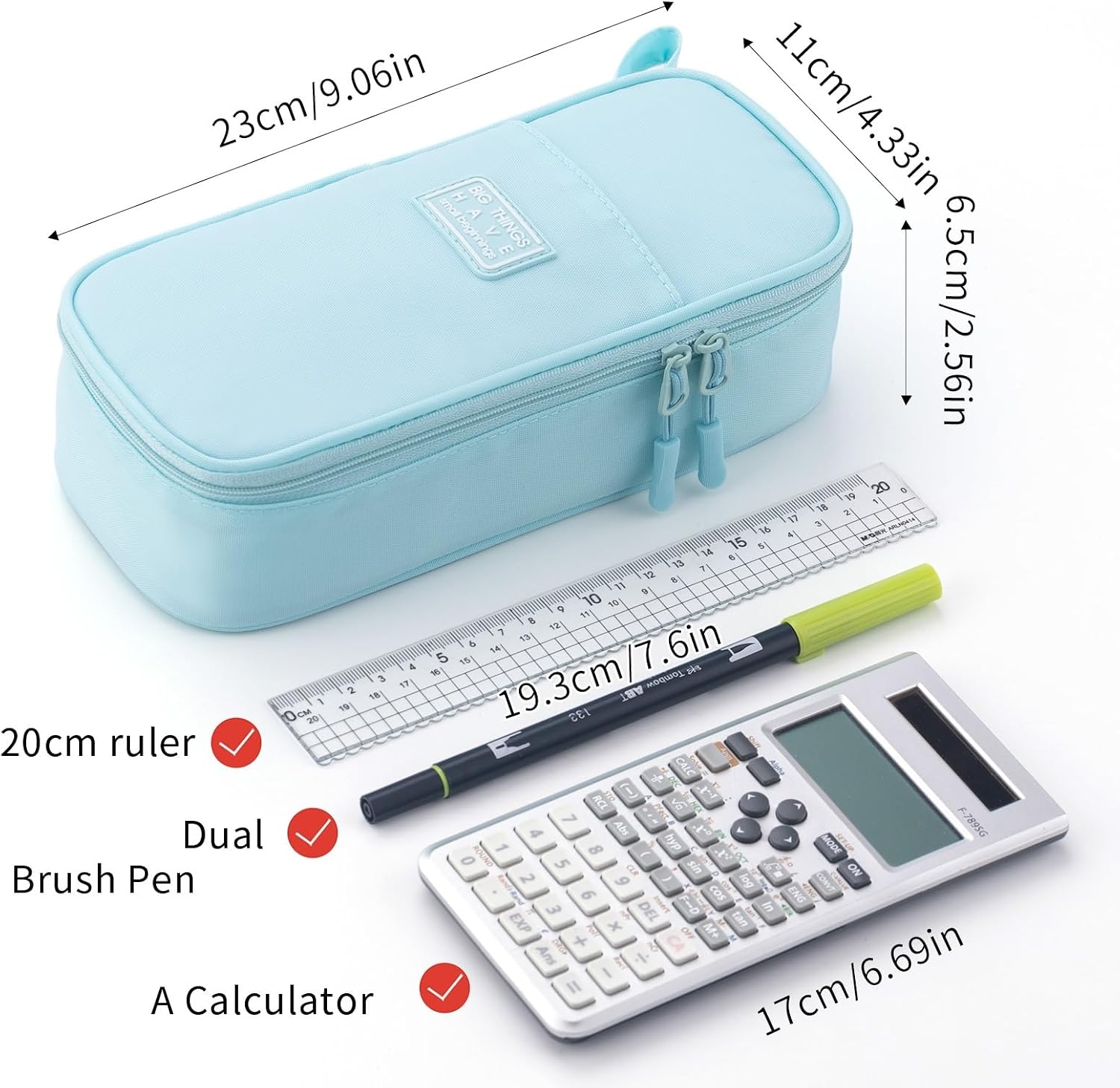 CICIMELON Durable Pencil Case Big Storage Pen Pouch Bag for School Supplies Office College Teen Adults, Light Blue
