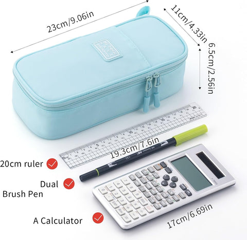 CICIMELON Durable Pencil Case Big Storage Pen Pouch Bag for School Supplies Office College Teen Adults, Light Blue