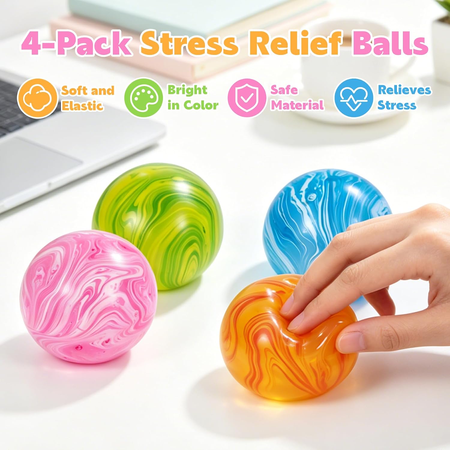 4 Pack Squishy Stress Ball, Fidget Toys for Anxiety & Stress Relief for Adults, Squishy Sensory Toys for Adults and Kids, Birthday Gifts, Party Favors, Classroom Prizes, Xmas Stocking Stuffers