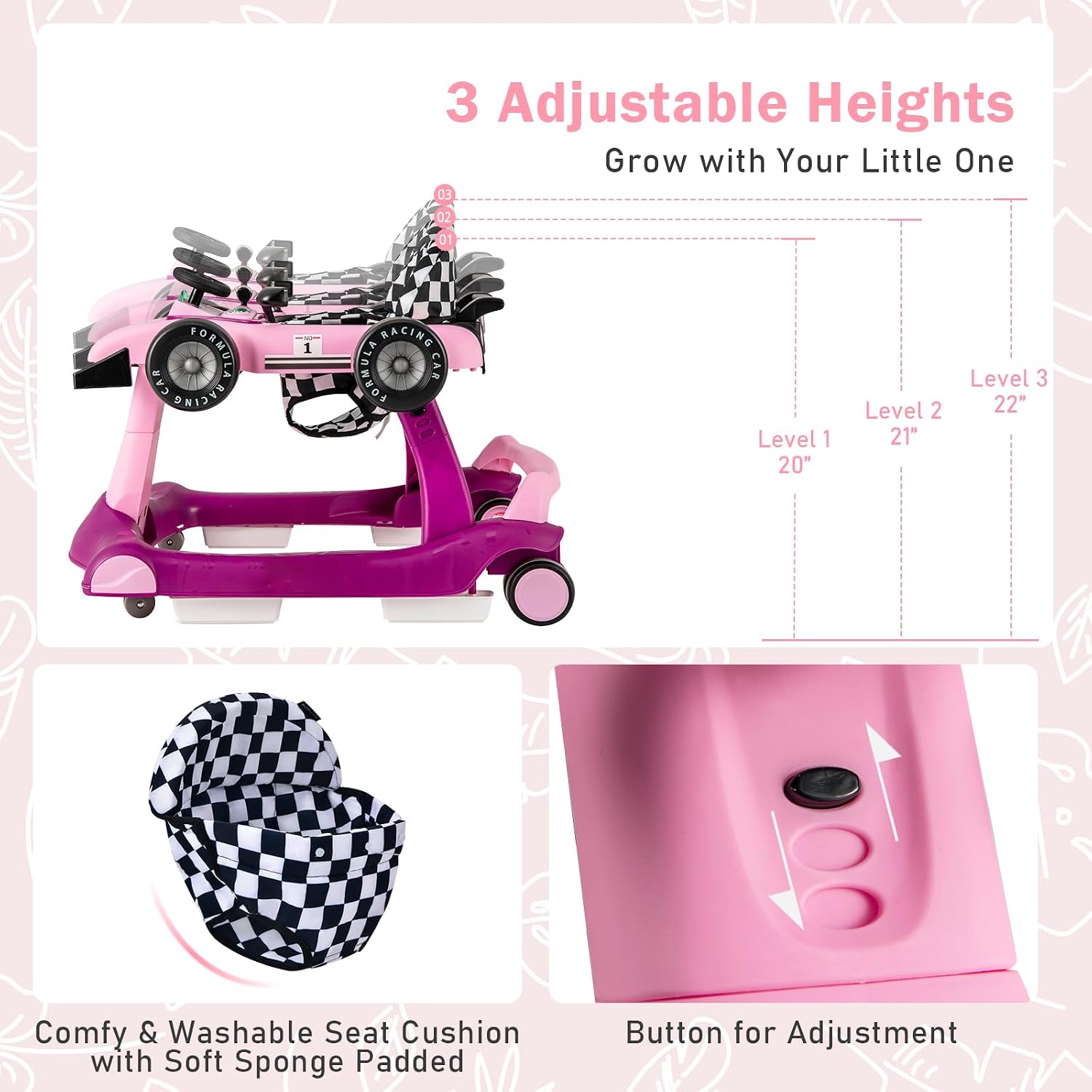 BABY JOY 4-in-1 Baby Walker, Foldable Activity Walker with Adjustable Height & Speed, Music, Lights, Anti-Rollover, Toddler Push Walker, Baby Walker with Wheels for Boys Girls 6-18 Months (Purple)