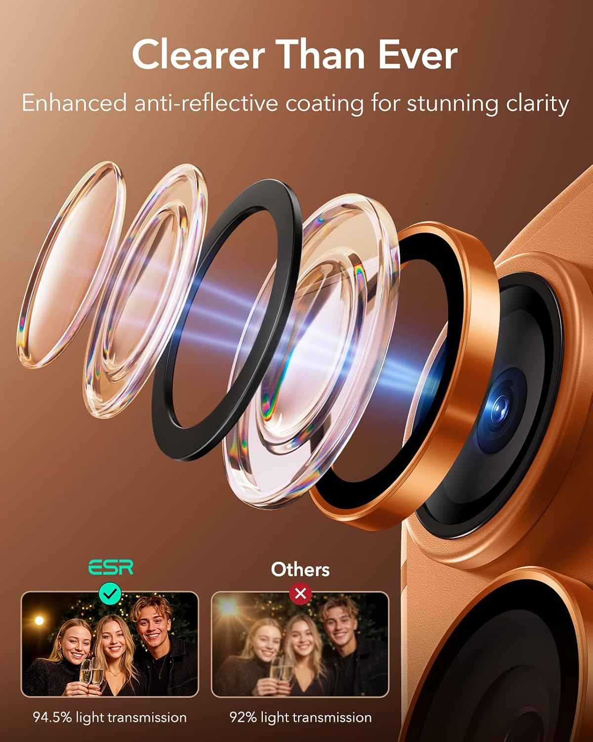 ESR for iPhone 17 Pro Max/17 Pro Camera Lens Protector, 1 Pack, Orange