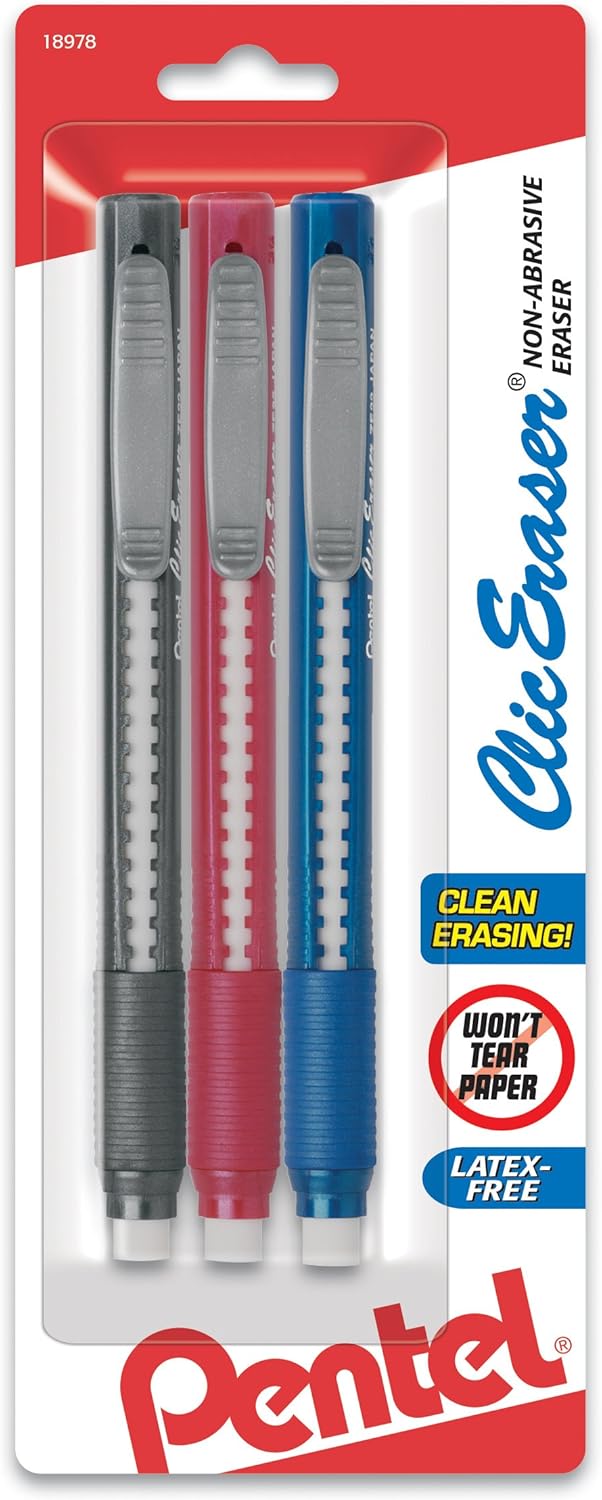 Pentel Clic Retractable Eraser with Grip, 3 count (Pack of 864)