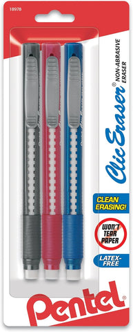 Pentel Clic Retractable Eraser with Grip, 3 count (Pack of 864)