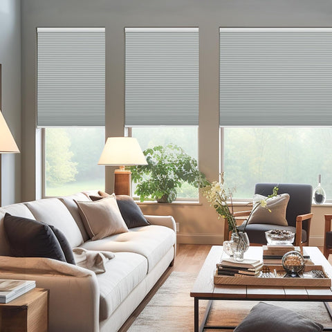 Changshade Cordless Cellular Shades,Blackout Honeycomb Shades for Windows,Pull Down Pleated Blinds,Easy to Install for Indoor Windows and French Doors,Grey(Blackout),16" w x 36" h