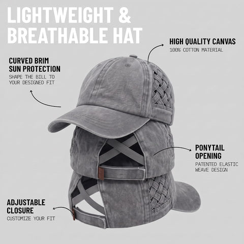 Funky Junque Criss Cross Ponytail Cap, Messy Bun Distressed Baseball Hat