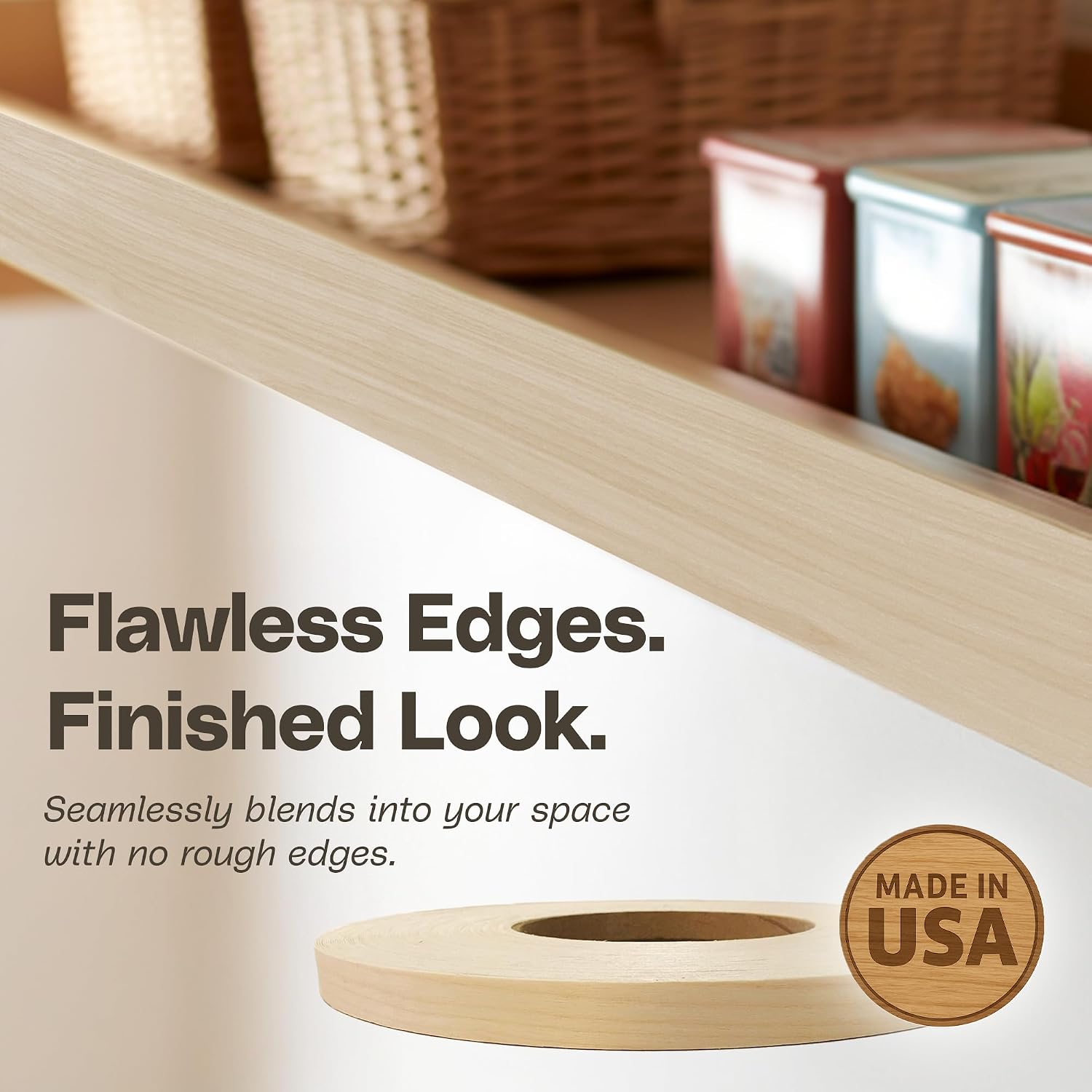 Edge Supply Birch 3/4 in x 50 ft Roll – Pre-Glued Iron On Wood Veneer Tape – Wood Veneer Edge Banding Tape with Hot Melt Adhesive, Smooth Sanded Finish Ideal for Furniture & DIY, Made in USA